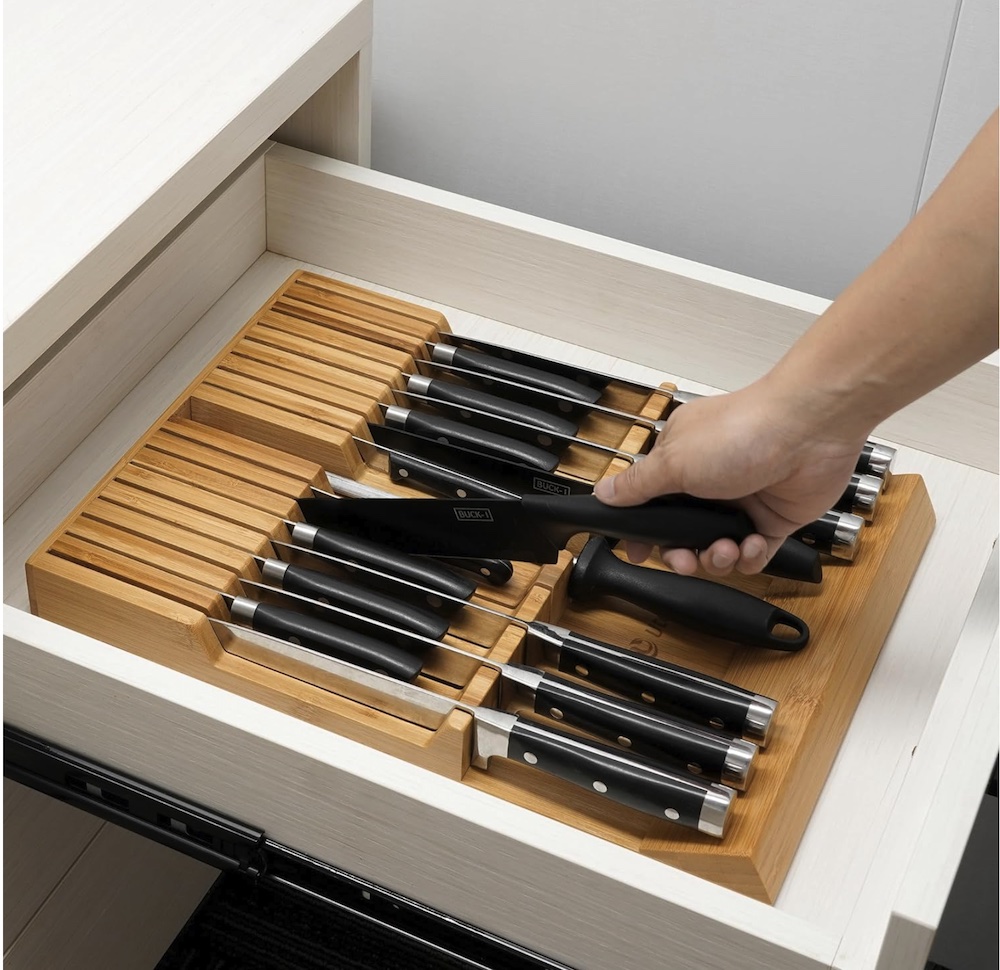  In-drawer Knife Block Bamboo Kitchen Knife Drawer Organizer