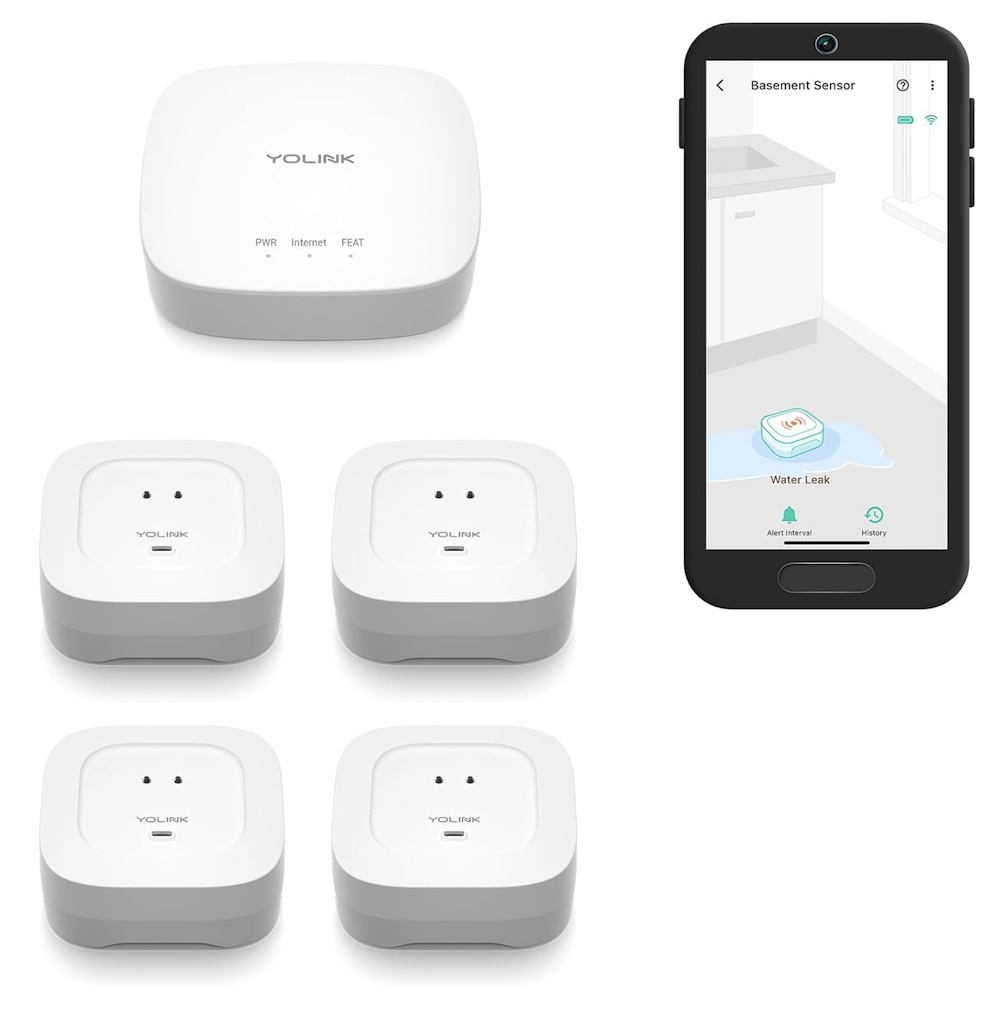 YoLink Smart Home Starter Kit - Hub and 4 Water Leak Sensor